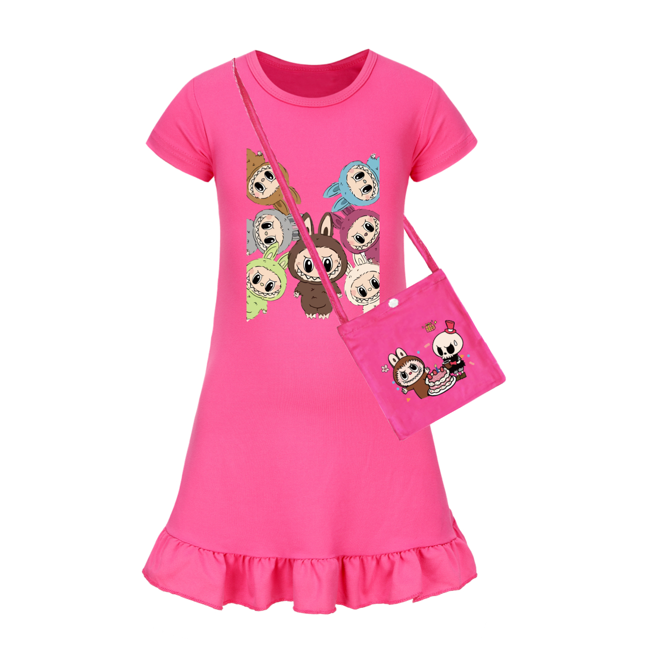 Girls Funny Labubu Sleepwear Dress Kids Pyjamas Nightdress Nightwear Pjs 2-9Y UK