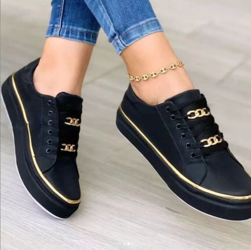 Women Casual Sport Shoes Slip On Round Toe Platform Flat Wedge Lace Up Sneakers - Picture 5 of 7