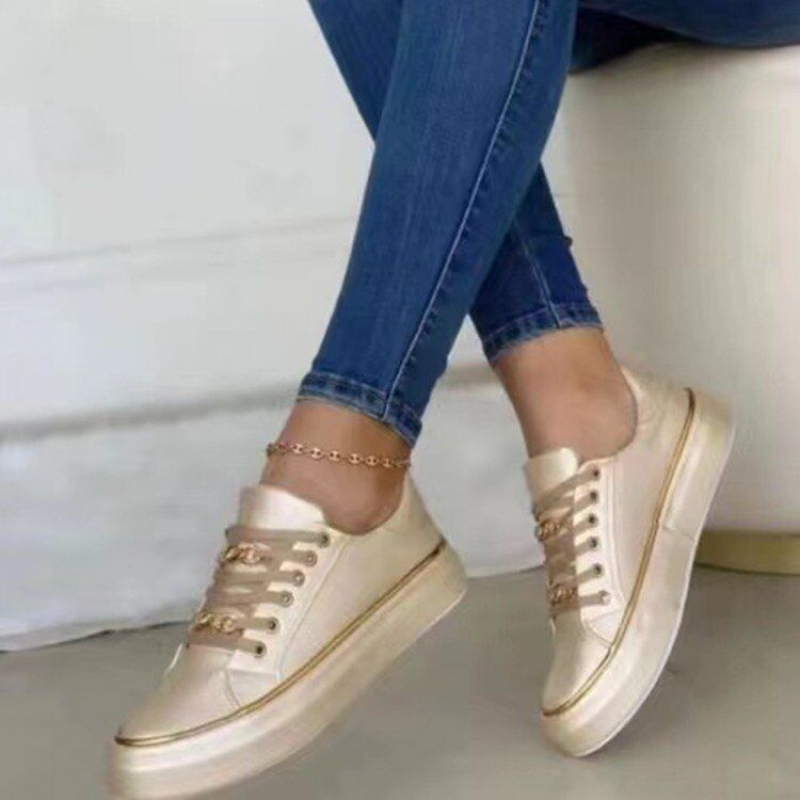 Women Casual Sport Shoes Slip On Round Toe Platform Flat Wedge Lace Up Sneakers - Picture 6 of 7