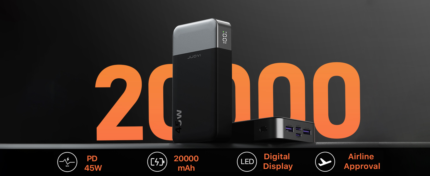 Power Bank 20000mAh 45W Charging Portable External Battery Backup