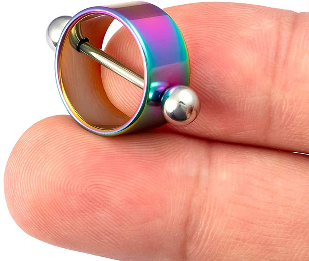 2x Stainless Steel 14g Nipple Shield Rings - Round Hoop Circle Bar For Body Piercing (16mm)