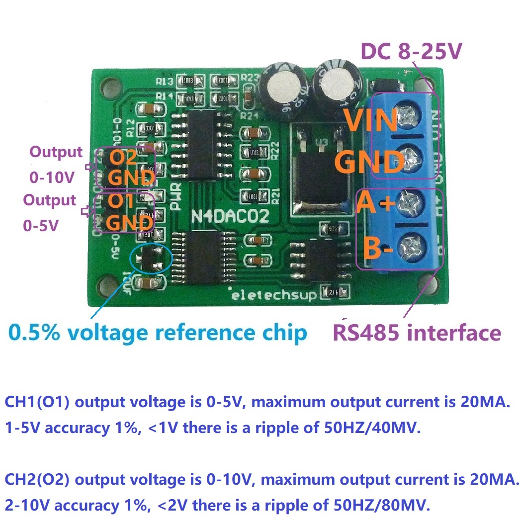 DC 12V 2CH DAC Module 05V 010V PWM to Voltage Analog Converter RS485