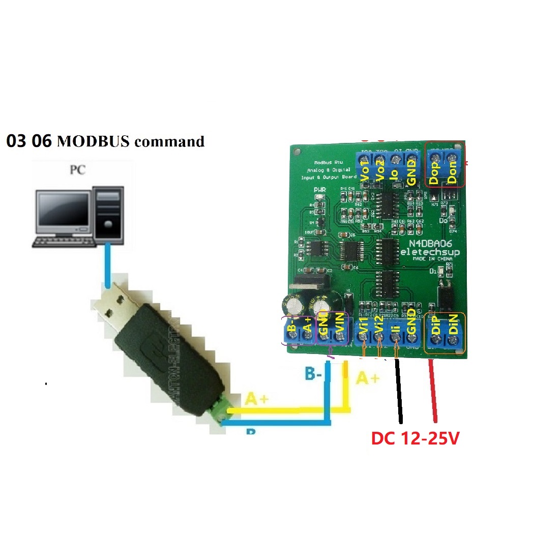N4DBA06 8 Channel Analog Digital IO Module RS485 Modbus Rtu Protocol DIN Rail