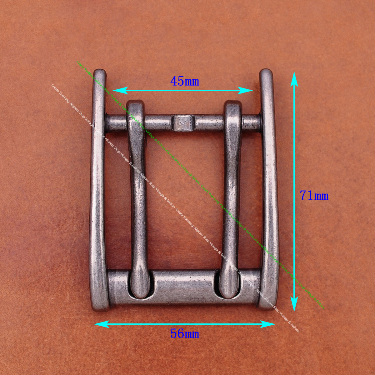 Classic Strong Metal Brass Plated Men Wide End Bar Prong Double Pin Buckle Leathercraft Jeans Belt Buckle Replacement Fits 45mm