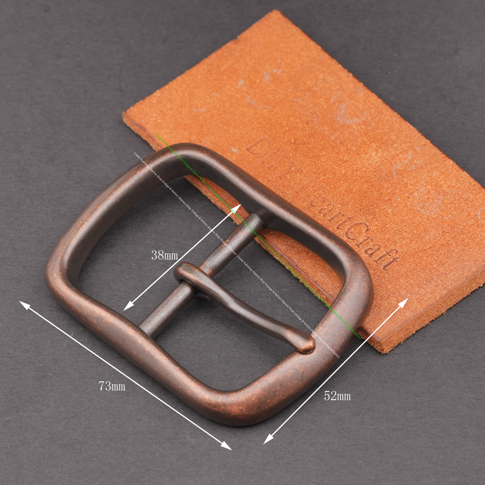 Retro Copper Center Bar Belt Buckle Heavy Duty Buckle Wide Leather Belts Single Prong Rectangle Buckle for Men Diy Leather Craft