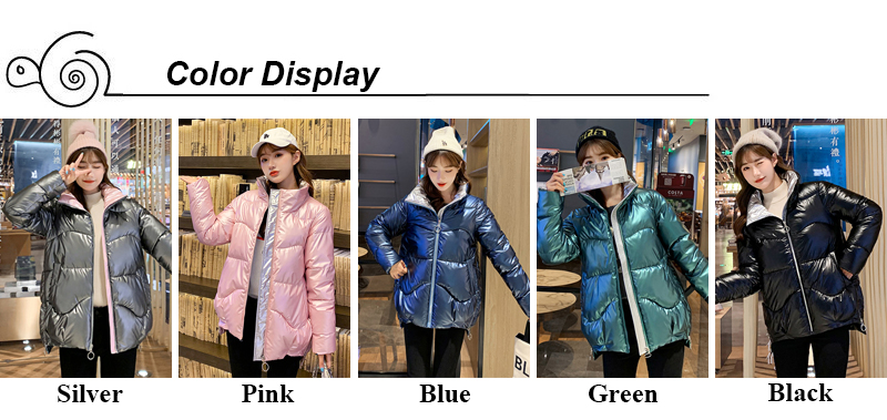 Shiny Female Parkas Winter Thick Solid Plus Size Womens Jacket Loose Stand Collar Glossy Cotton Padded Outwear Casual Coat Lady