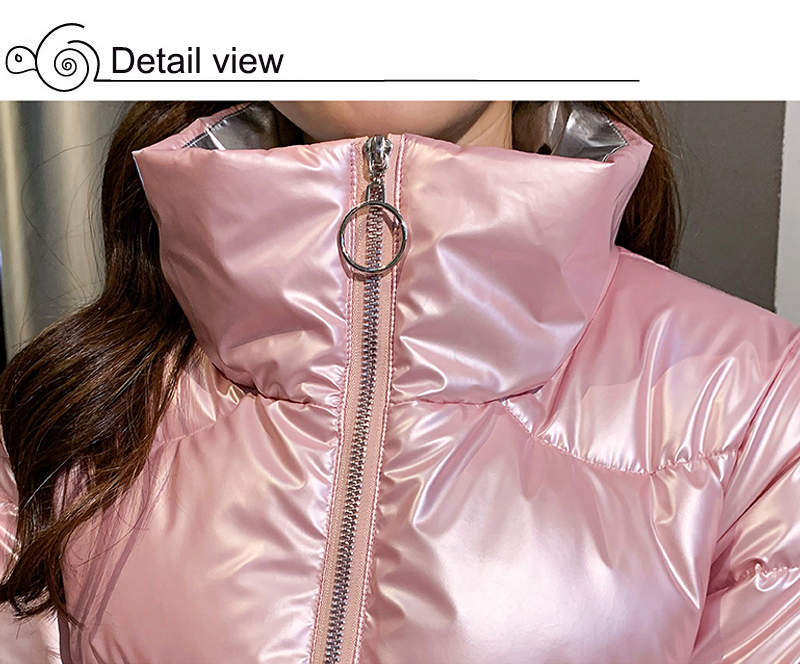 Shiny Female Parkas Winter Thick Solid Plus Size Womens Jacket Loose Stand Collar Glossy Cotton Padded Outwear Casual Coat Lady