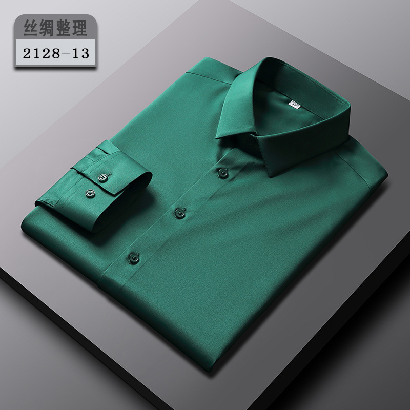 Camisas de vestir para hombre mangas largas formales negocios sin hierro elásticas informales camisas torso - Imagen 29 de 31