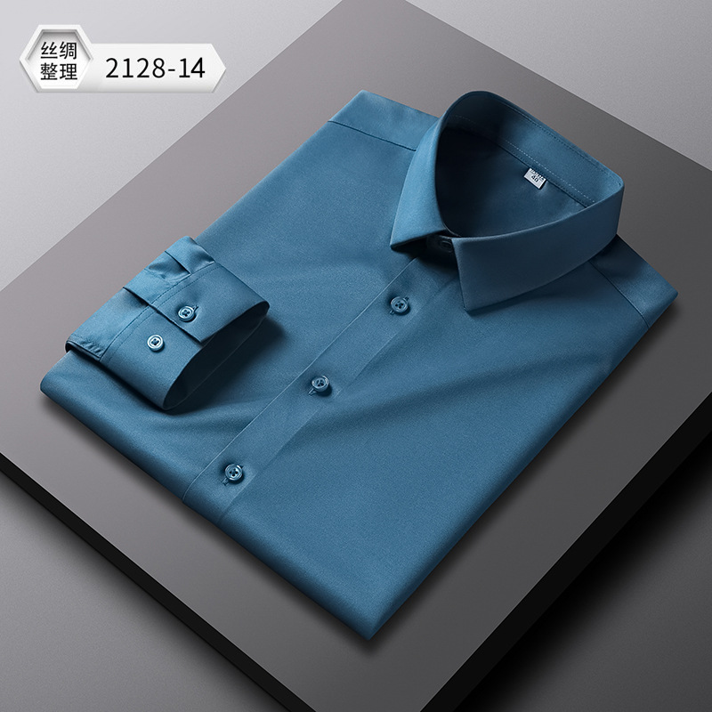 Camisas de vestir para hombre mangas largas formales negocios sin hierro elásticas informales camisas torso - Imagen 30 de 31