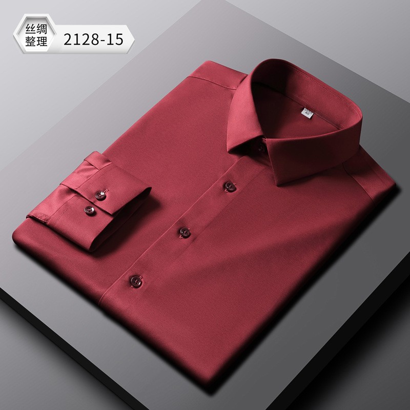 Camisas de vestir para hombre mangas largas formales negocios sin hierro elásticas informales camisas torso - Imagen 31 de 31