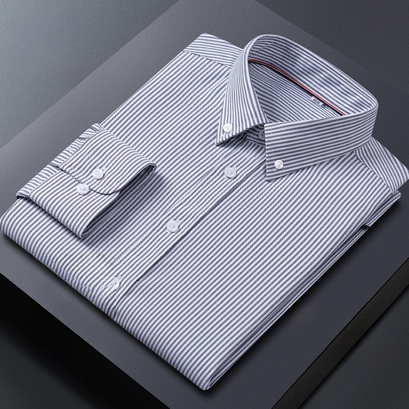 Camicie uomo Oxford formali business maniche lunghe strisce casual eleganti camicie top - Foto 20 di 24