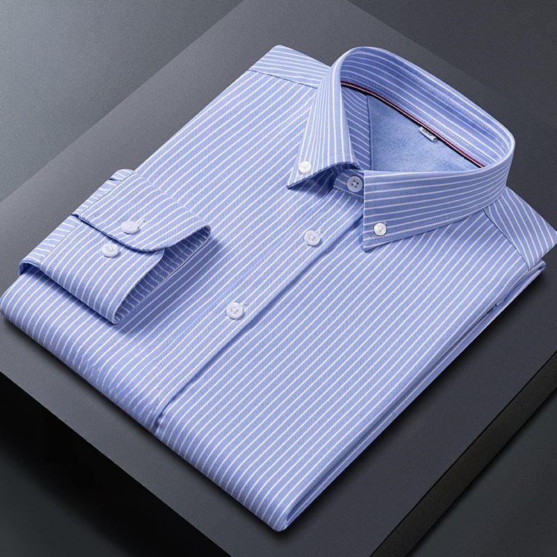 Camicie uomo Oxford formali business maniche lunghe strisce casual eleganti camicie top - Foto 21 di 24
