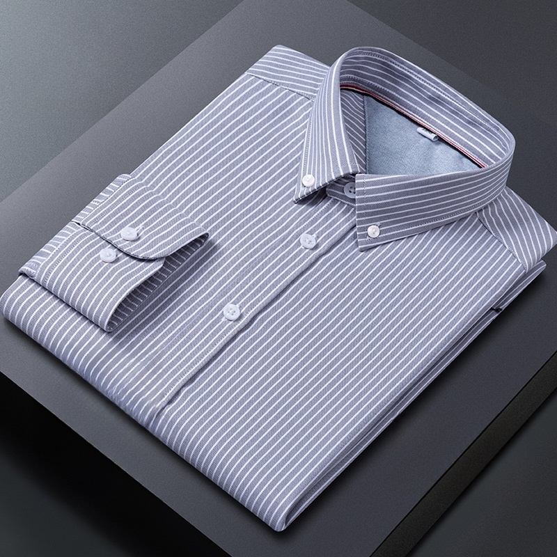 Camicie uomo Oxford formali business maniche lunghe strisce casual eleganti camicie top - Foto 23 di 24