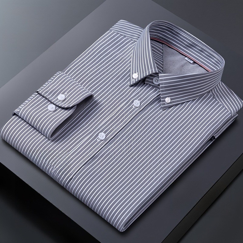 Camicie uomo Oxford formali business maniche lunghe strisce casual eleganti camicie top - Foto 24 di 24