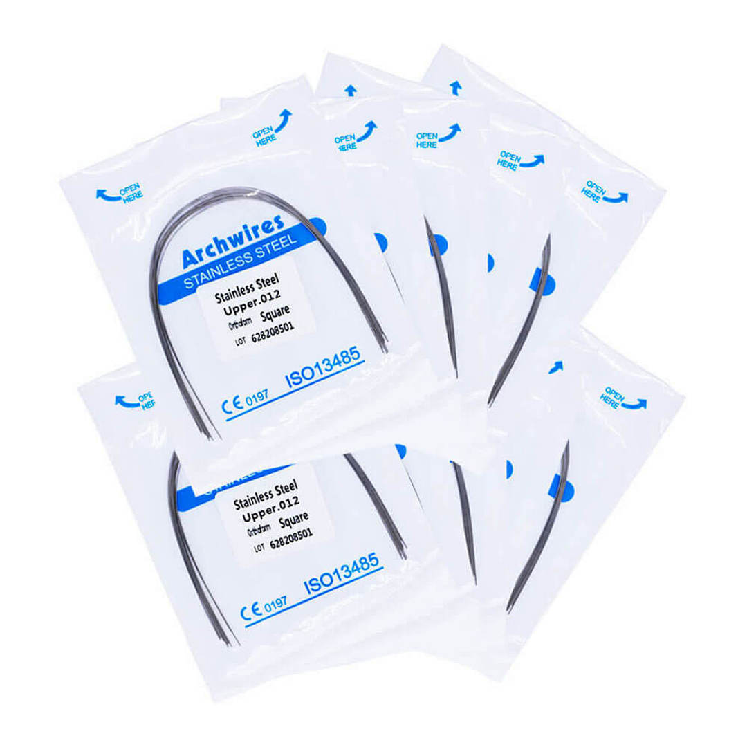 50Packs Dental Orthodontic Stainless Steel Round Arch Wires Square Form 10 Sizes