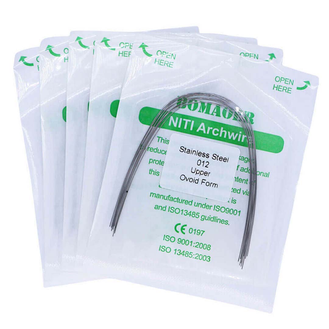 100Packs Dental Orthodontic Stainless Steel Round Arch Wires Ovoid Form 10 Sizes
