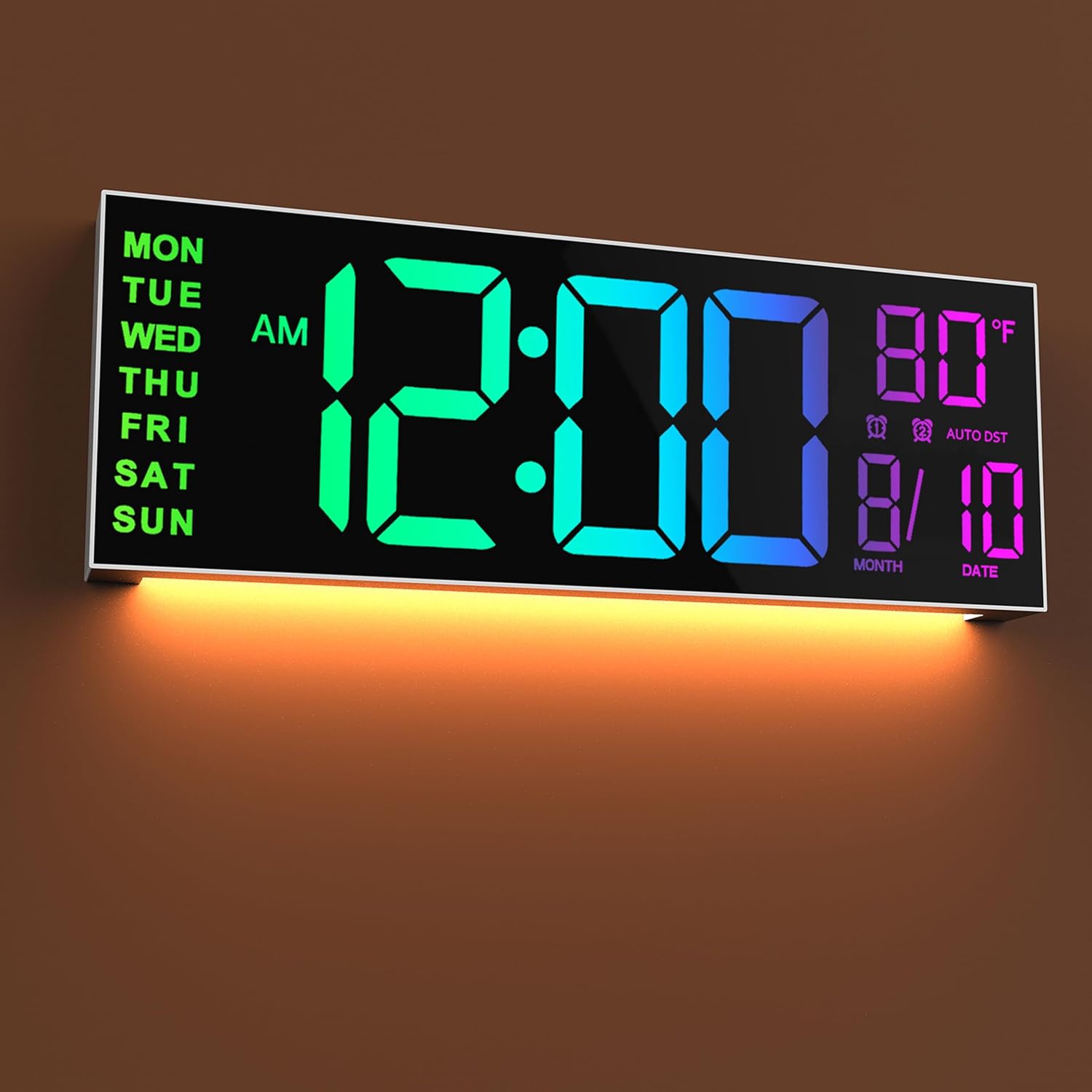 16" Large LED 8 RGB Digital Wall Mount Clock Count Down Timer w Remote Alarm DST - Picture 11 of 11