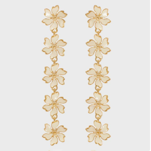 Oscar Dela Renta Fashion Charm Colored Glazed Cherry Blossom Tassel Earrings