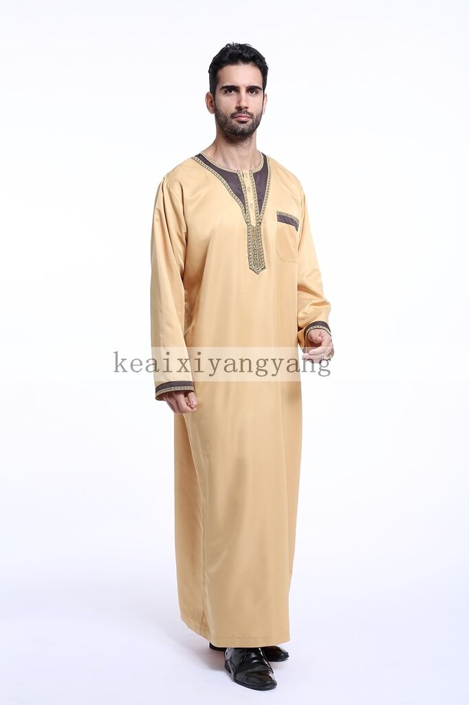 UK Men Saudi Style Thobe Thoub Abaya Robe Daffah Dishdasha Islamic Arab Kaftan 