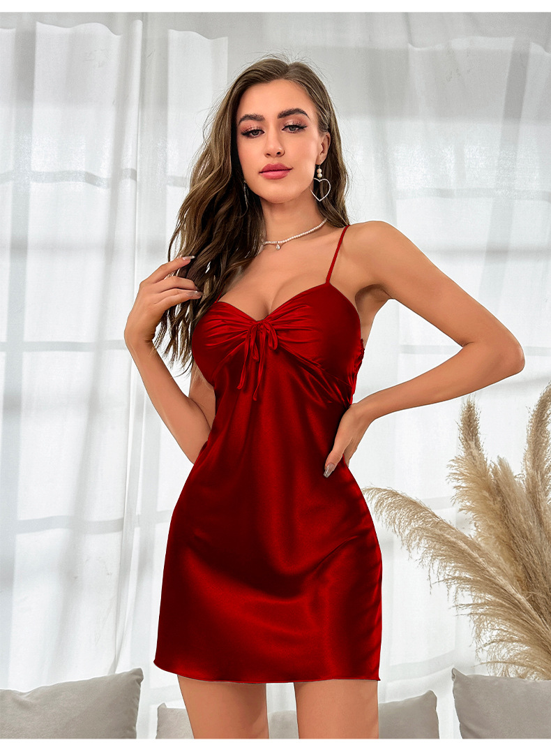 Sexy Ice Silk Slip Dress Women Nightgown Solid Pajamas Summer With Chest Cushion - Picture 40 of 49