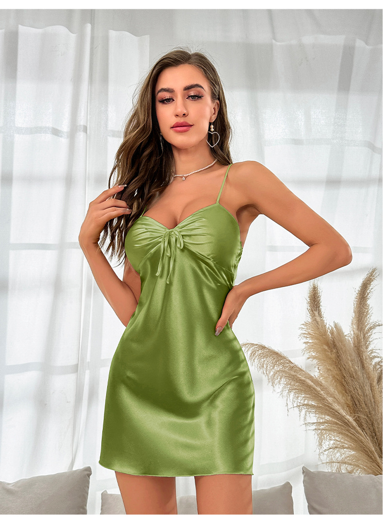 Sexy Ice Silk Slip Dress Women Nightgown Solid Pajamas Summer With Chest Cushion - Picture 32 of 49