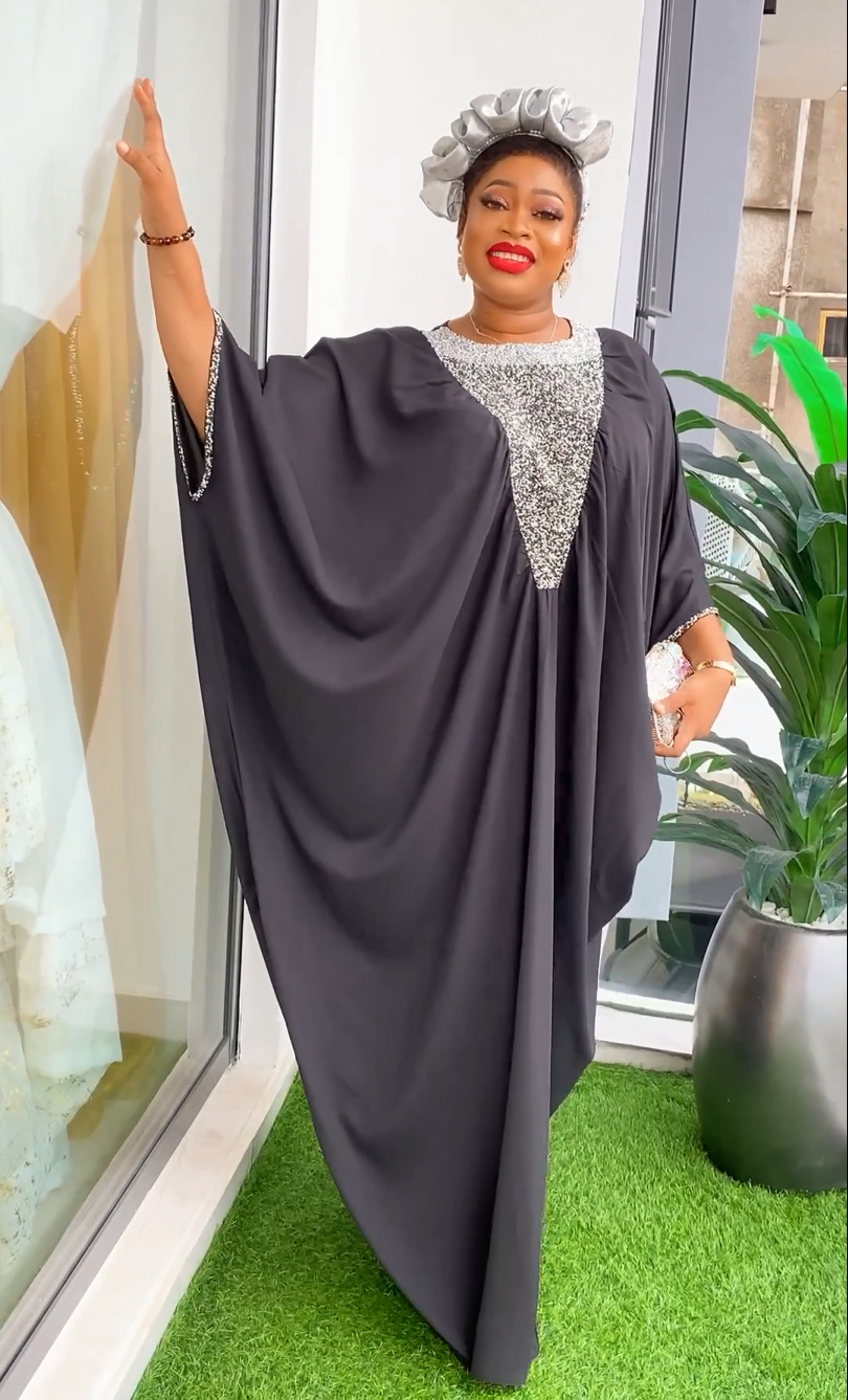 African Women Muslim Dress Robe Bat Sleeve Hot Drilling Loose Fashion Kaftan