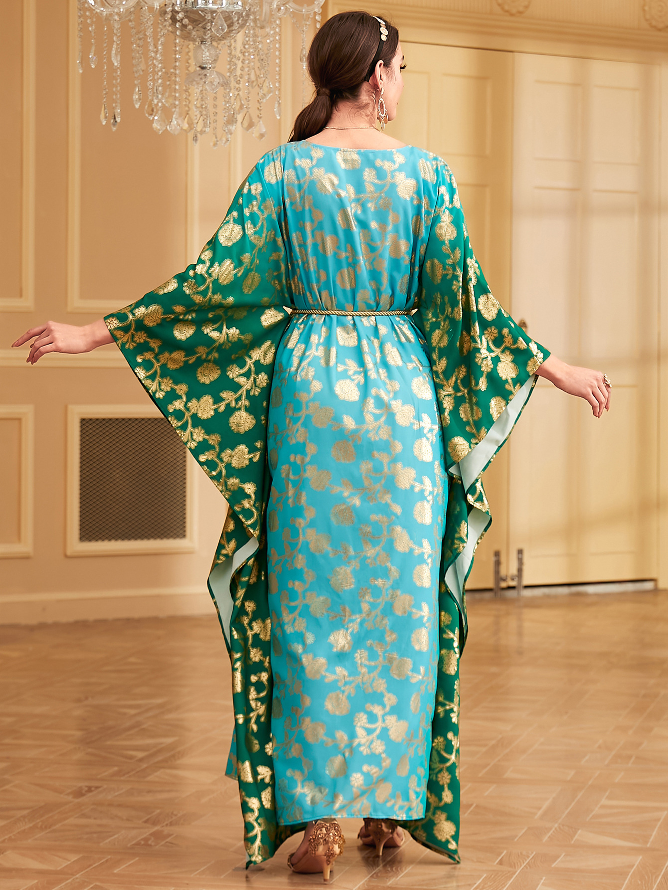 Vintage Dress Ethnic Kaftan Bat Sleeve Muslim Islamic Clothing Dubai Party Gown - Picture 12 of 12