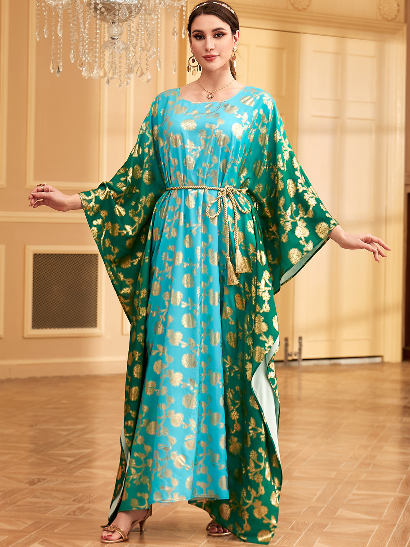 Vintage Dress Ethnic Kaftan Bat Sleeve Muslim Islamic Clothing Dubai Party Gown - Picture 8 of 12