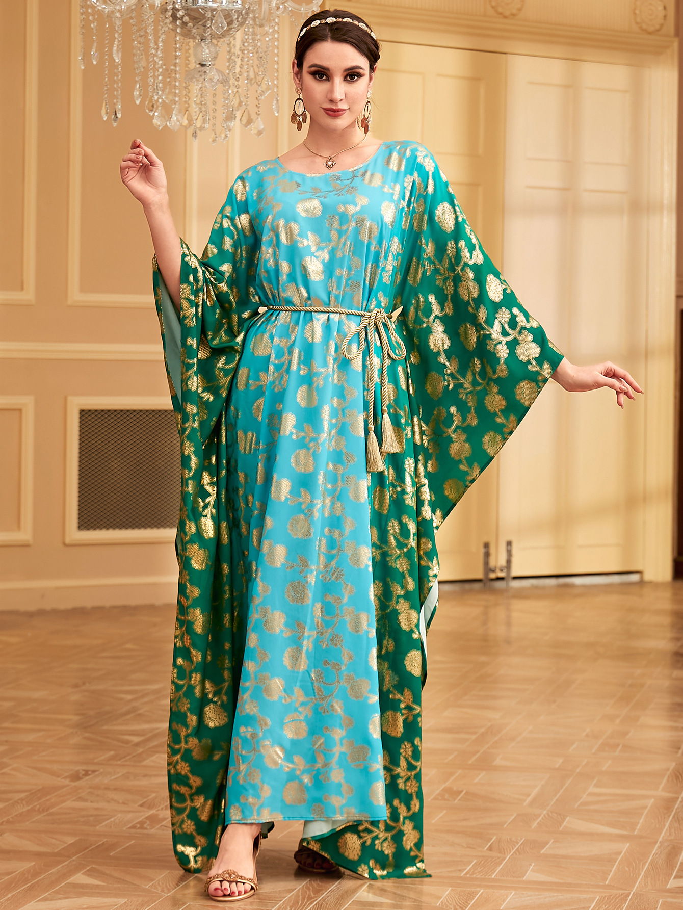 Vintage Dress Ethnic Kaftan Bat Sleeve Muslim Islamic Clothing Dubai Party Gown - Picture 10 of 12