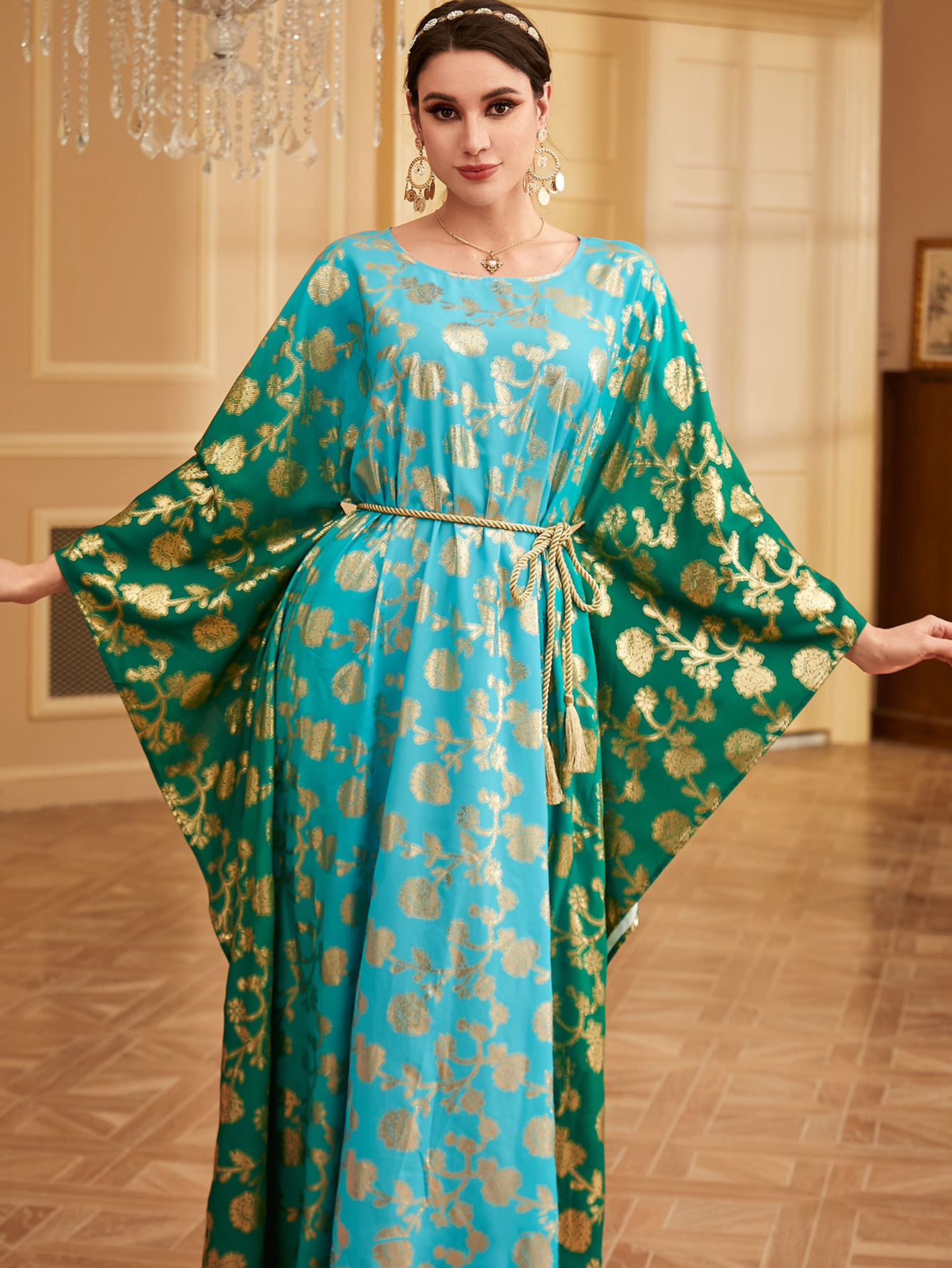 Vintage Dress Ethnic Kaftan Bat Sleeve Muslim Islamic Clothing Dubai Party Gown - Picture 11 of 12