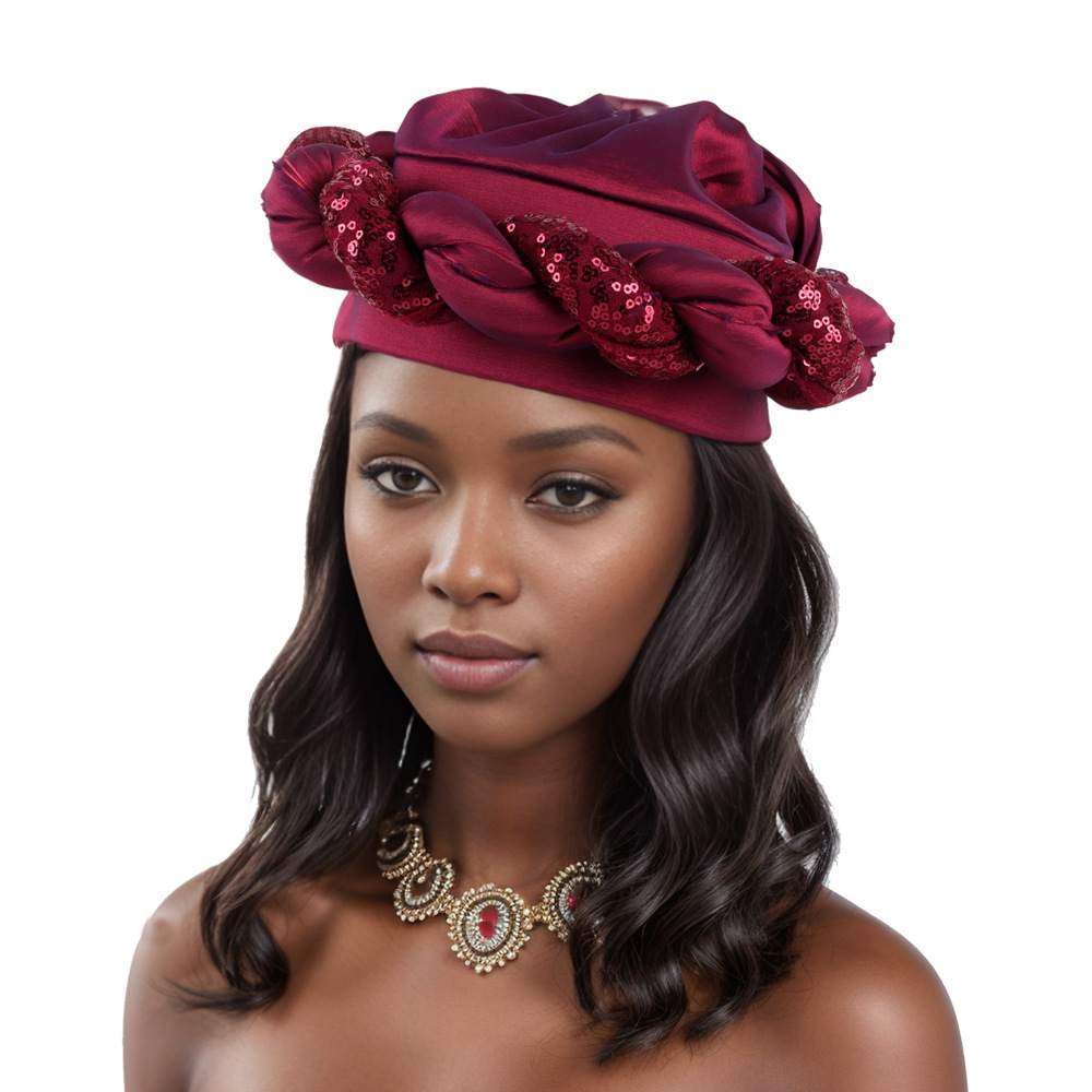 African Women Sequins Turban Hijab Braid Hat Glitter Head Wrap Bonnet Chemo Cap - Picture 22 of 26