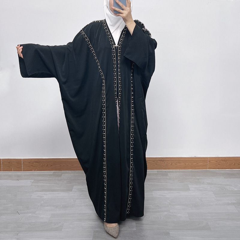 Women Loose Cardigan Muslim Arab Robe Islamic Burqa Beaded Abaya Kaftan Dress