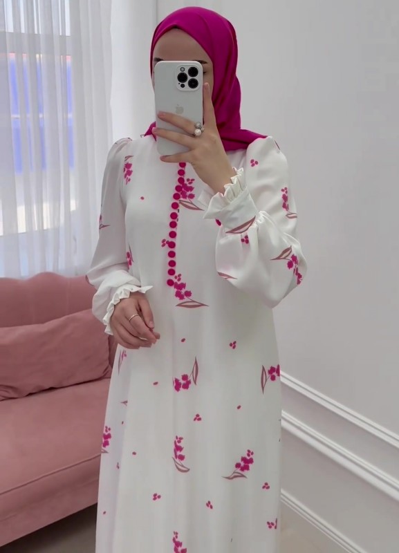 Dubai Türkei arabisches Druck Kleid Eid Muslim Abaya islamische Frauen Robe Marokko Kaftan - Bild 9 von 15