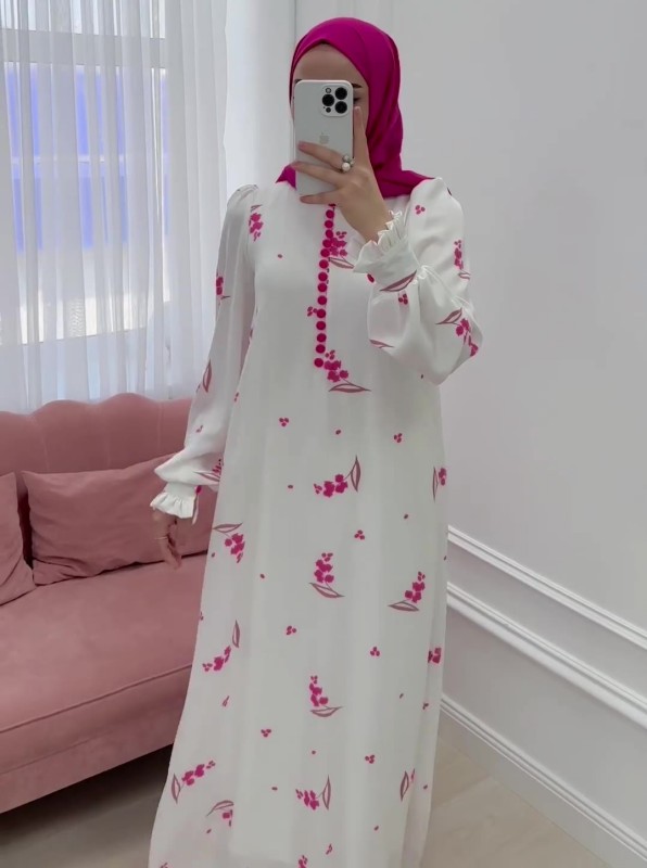 Dubai Türkei arabisches Druck Kleid Eid Muslim Abaya islamische Frauen Robe Marokko Kaftan - Bild 10 von 15