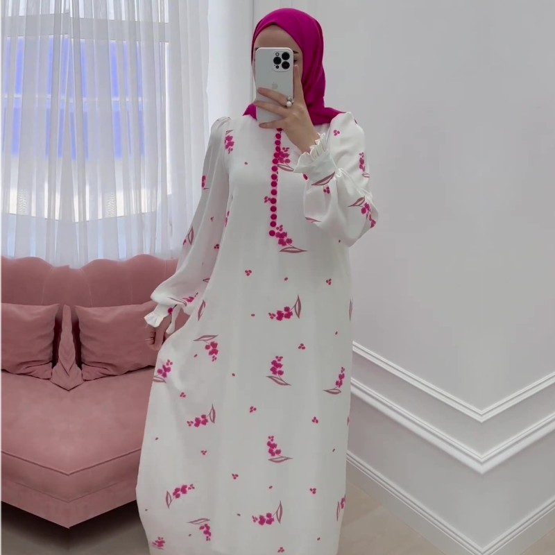 Dubai Türkei arabisches Druck Kleid Eid Muslim Abaya islamische Frauen Robe Marokko Kaftan - Bild 12 von 15