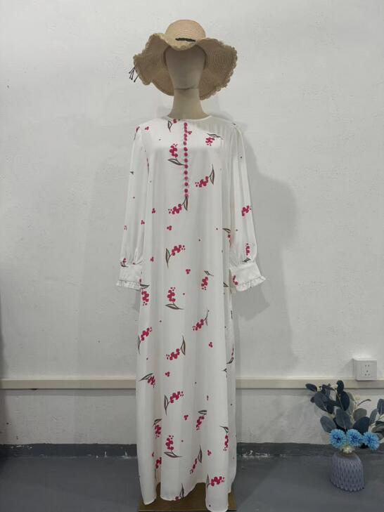 Dubai Türkei arabisches Druck Kleid Eid Muslim Abaya islamische Frauen Robe Marokko Kaftan - Bild 13 von 15