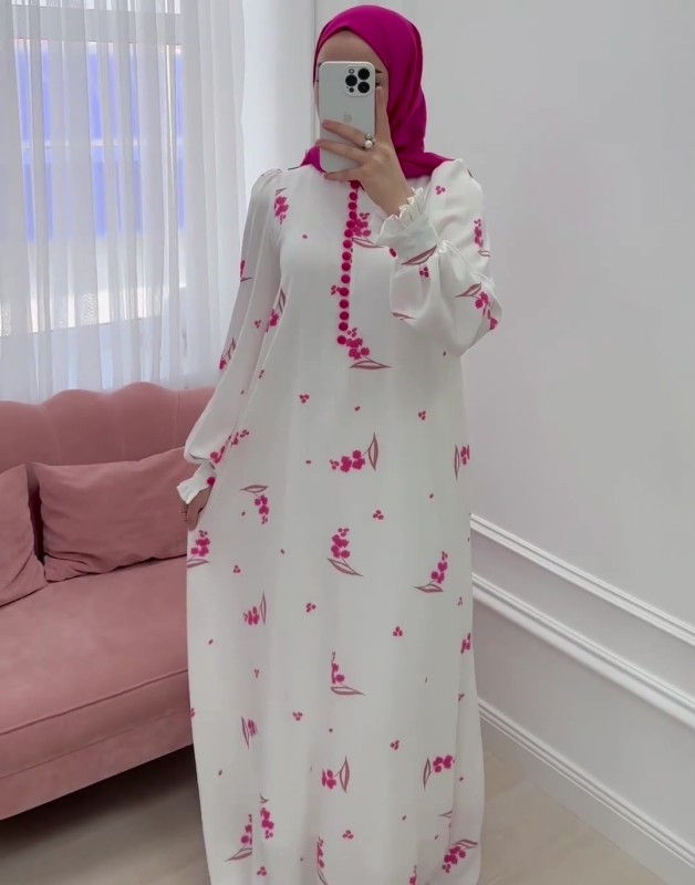 Dubai Türkei arabisches Druck Kleid Eid Muslim Abaya islamische Frauen Robe Marokko Kaftan - Bild 14 von 15