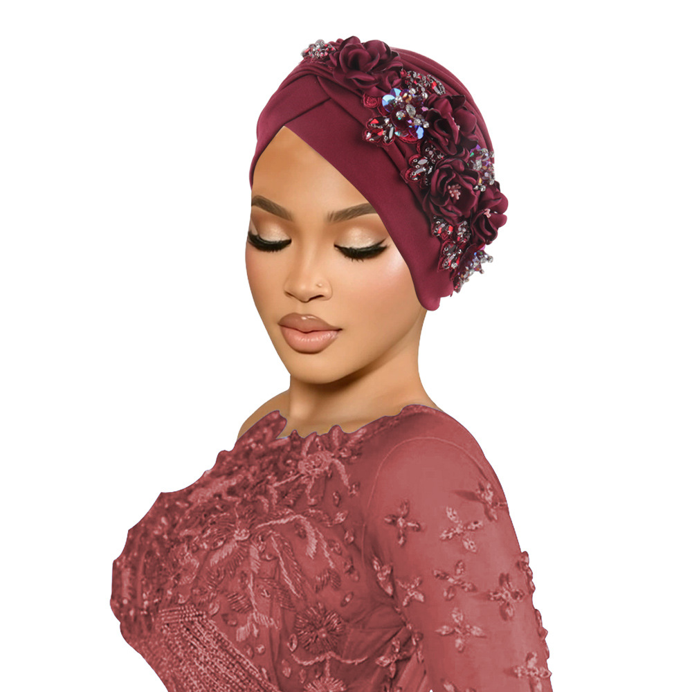 Africa Women Head Wraps Turban Cap Flower Hot Drill Solid Color Bonnet Auto Gele - Picture 26 of 36