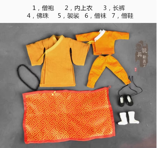 1:12 Ancient Tang Monk Yellow Robe Male Clothes Suit Fit 6'' Soldier Figure Toy - Picture 25 of 36