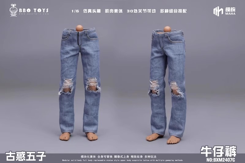 BBOTOYS 1/6 Blue Trendy Jeans Pants Trousers Model For 12" Male Figure Body Toy - Picture 7 of 7