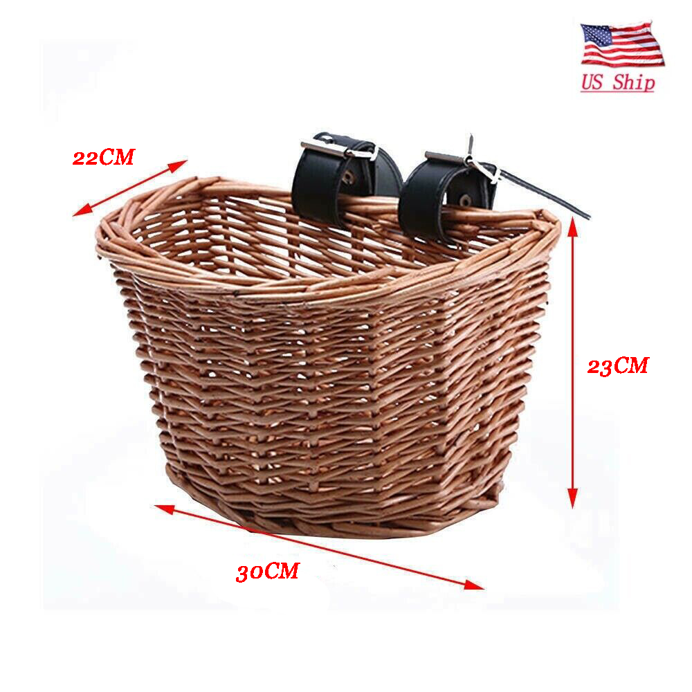 Bike Basket Retro Wicker Woven Bicycle Front Basket Handlebar Storage Basket