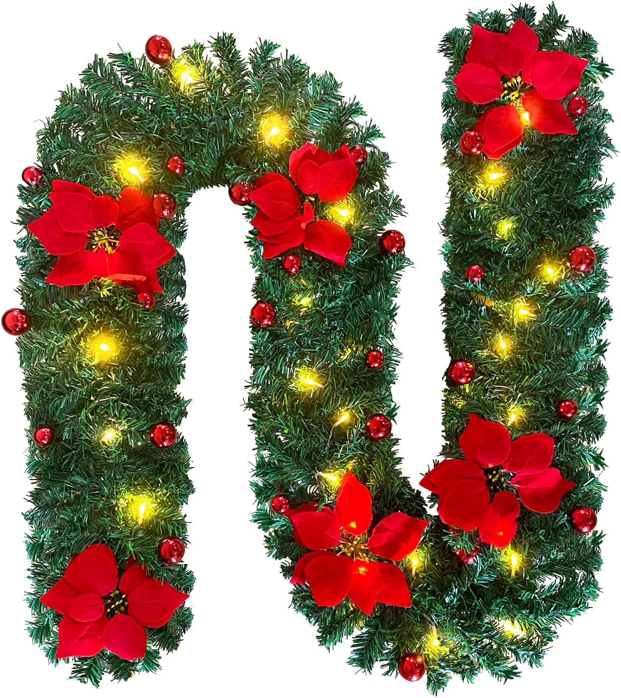 9ft Wreath Garland with Lights Fireplace Wreath Stair Christmas Decorations