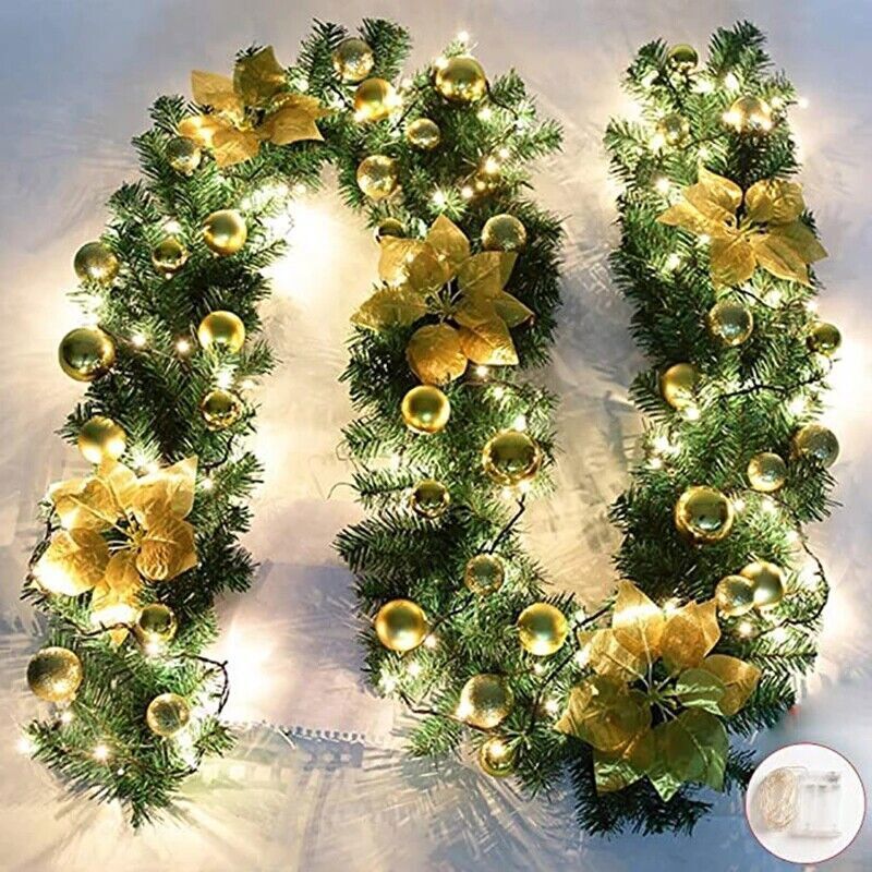 9ft Wreath Garland with Lights Fireplace Wreath Stair Christmas Decorations