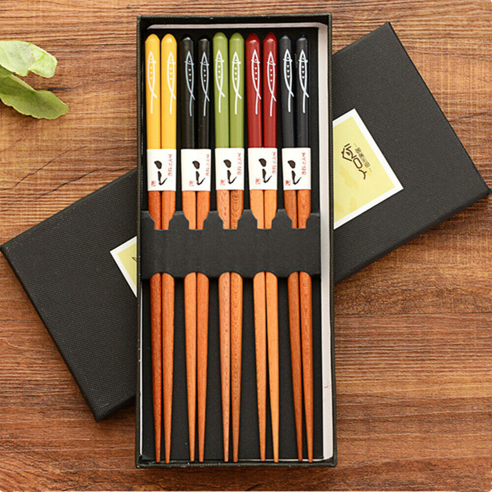 5 Pairs Reusable Chopsticks Japanese Natural Wooden Hand-Carved Chop Sticks - Picture 12 of 14