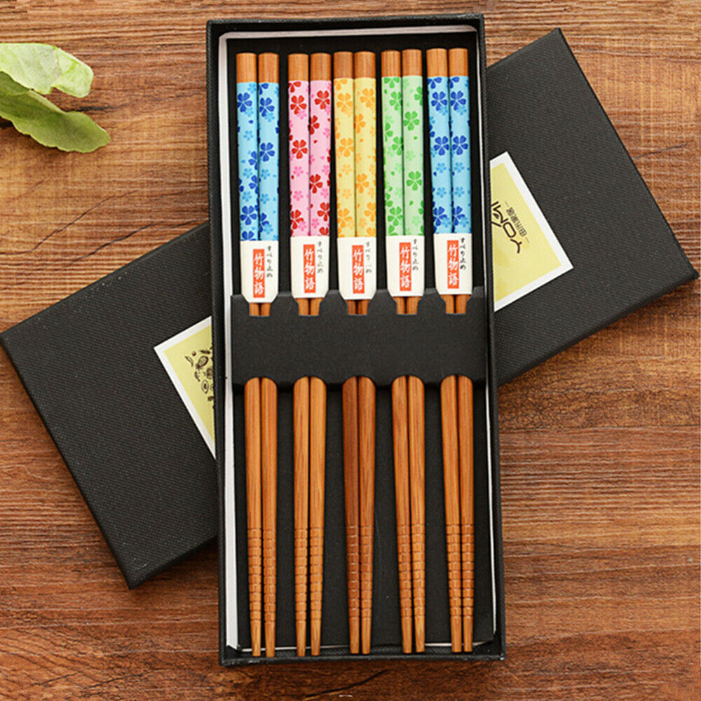 5 Pairs Reusable Chopsticks Japanese Natural Wooden Hand-Carved Chop Sticks - Picture 14 of 14