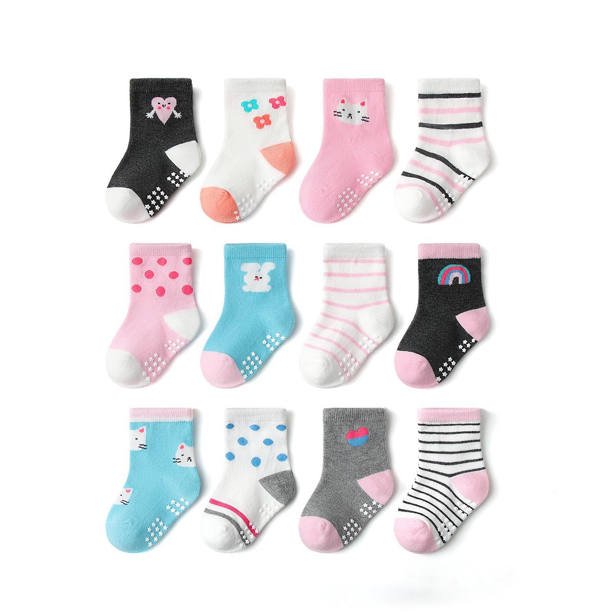12 Pairs Baby Cartoon Cotton Socks NewBorn Infant Toddler Ankle Crew Soft Sock - Picture 7 of 8