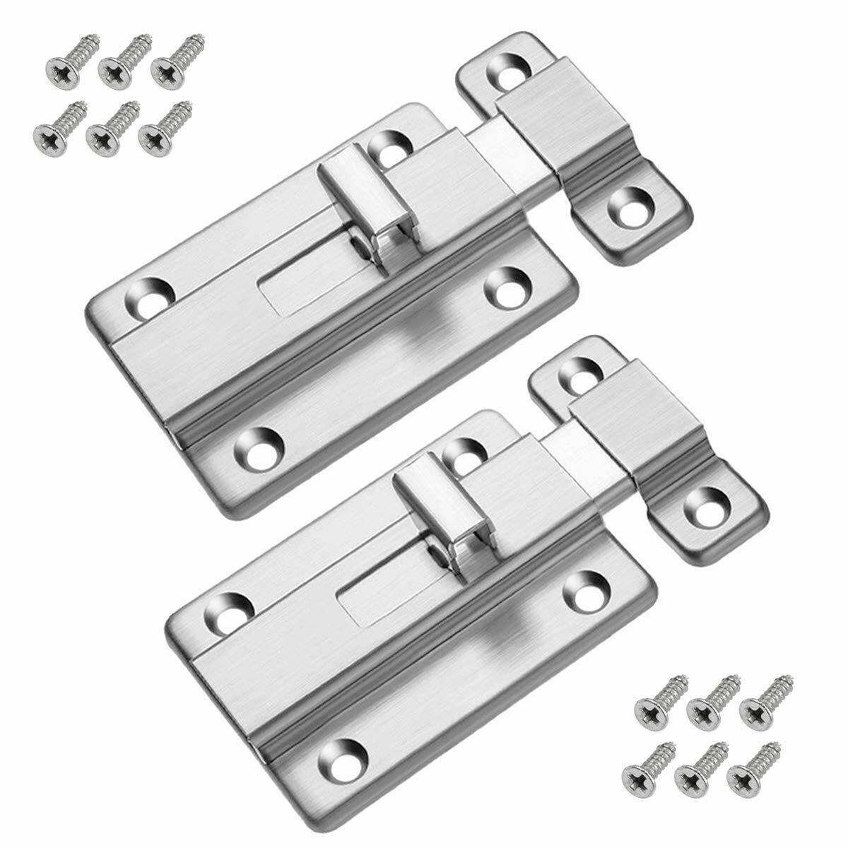 4pcs Stainless Steel Spring Slide Lock Door Latch Sliding Lock Keyless Door Bolt