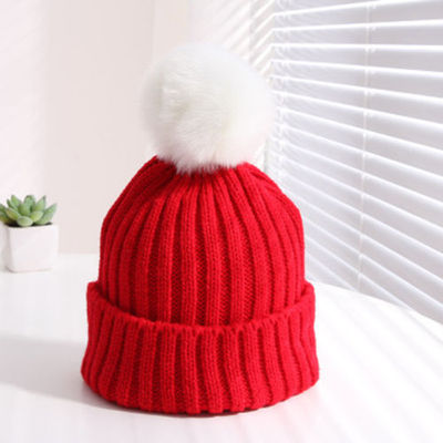 Kids Winter Solid Woolen Ball Knitted Hat Stripe Versatile Children Ski Cap - Picture 14 of 15