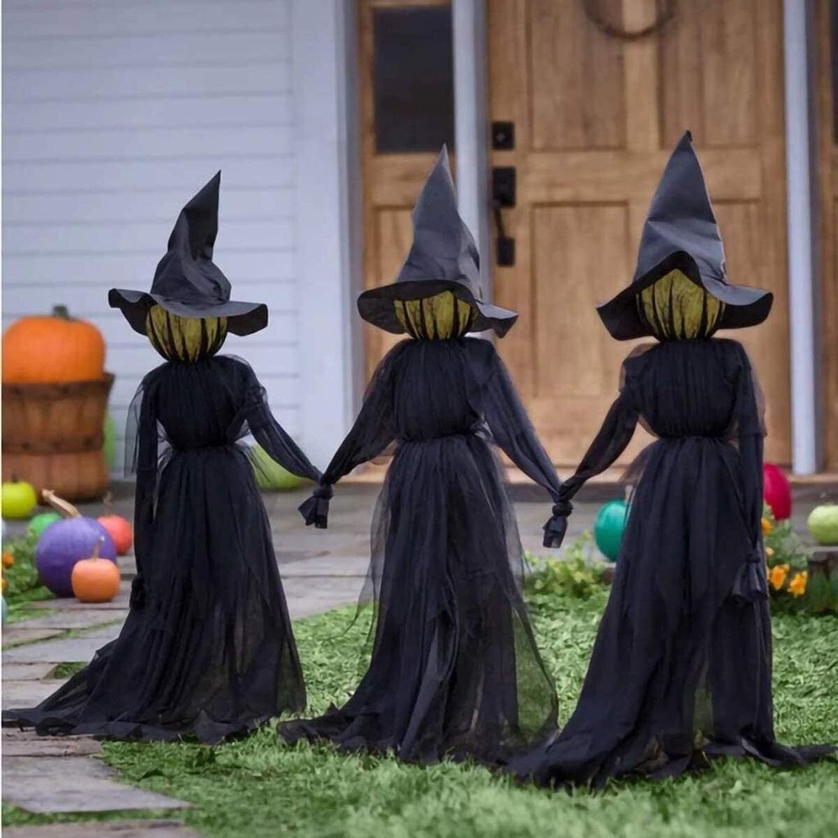 Halloween Multicolor Iluminar Cabezas de Bruja con Sonido Espeluznante Decoración de Patio - Imagen 11 de 11