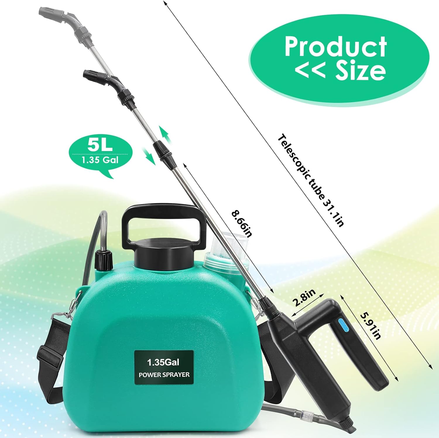 2 Gallon Electric Garden Sprayer Rechargeable 3 Mist Nozzles Retractable Handle - Picture 12 of 15
